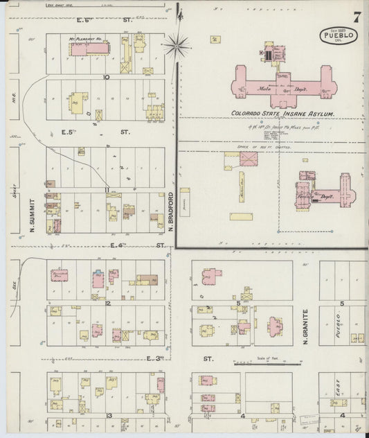 Sanborn Fire Insurance Map from Pueblo, Pueblo County, Colorado (1889), Sheet #0007 - Historic Sanborn Fire Insurance Map Print, vintage old map wall art, antique decor, genealogy gift, Colorado Colorado map