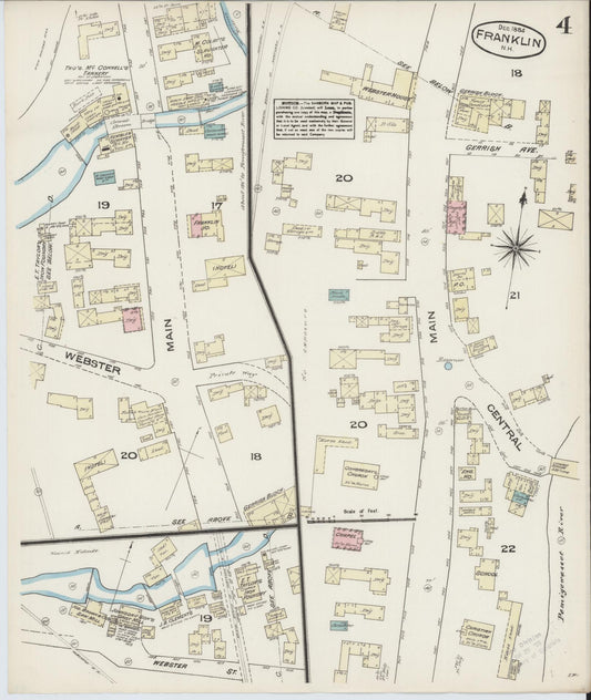 Sanborn Fire Insurance Map from Franklin, Merrimack County, New Hampshire (1884), Sheet #0004 - Historic Sanborn Fire Insurance Map Print, vintage old map wall art, antique decor, genealogy gift, New Hampshire New Hampshire map