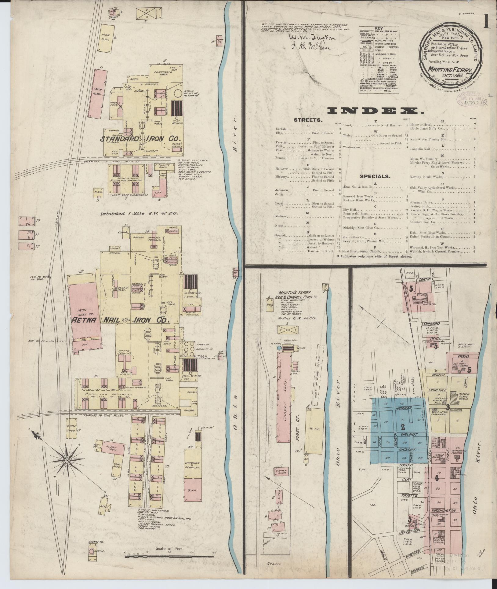 Sanborn Fire Insurance Map from Martins Ferry, Belmont County, Ohio (Unknown), Sheet #0001 - Historic Sanborn Fire Insurance Map Print, vintage old map wall art, antique decor, genealogy gift, Ohio Ohio map