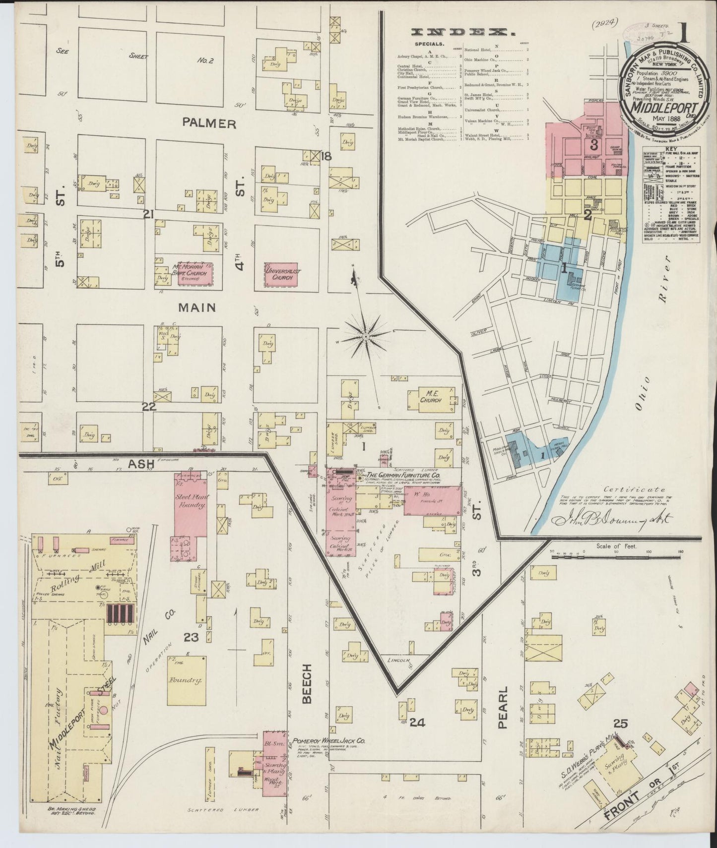 Sanborn Fire Insurance Map from Middleport, Meigs County, Ohio (1888), Sheet #0001 - Complete Map Set gallery image, historic Sanborn map, vintage wall art, Ohio Ohio