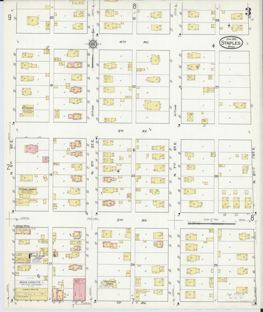 Sanborn Fire Insurance Map from Staples, Todd County, Minnesota (1916), Sheet #0003 - Historic Sanborn Fire Insurance Map Print, vintage old map wall art, antique decor, genealogy gift, Minnesota Minnesota map