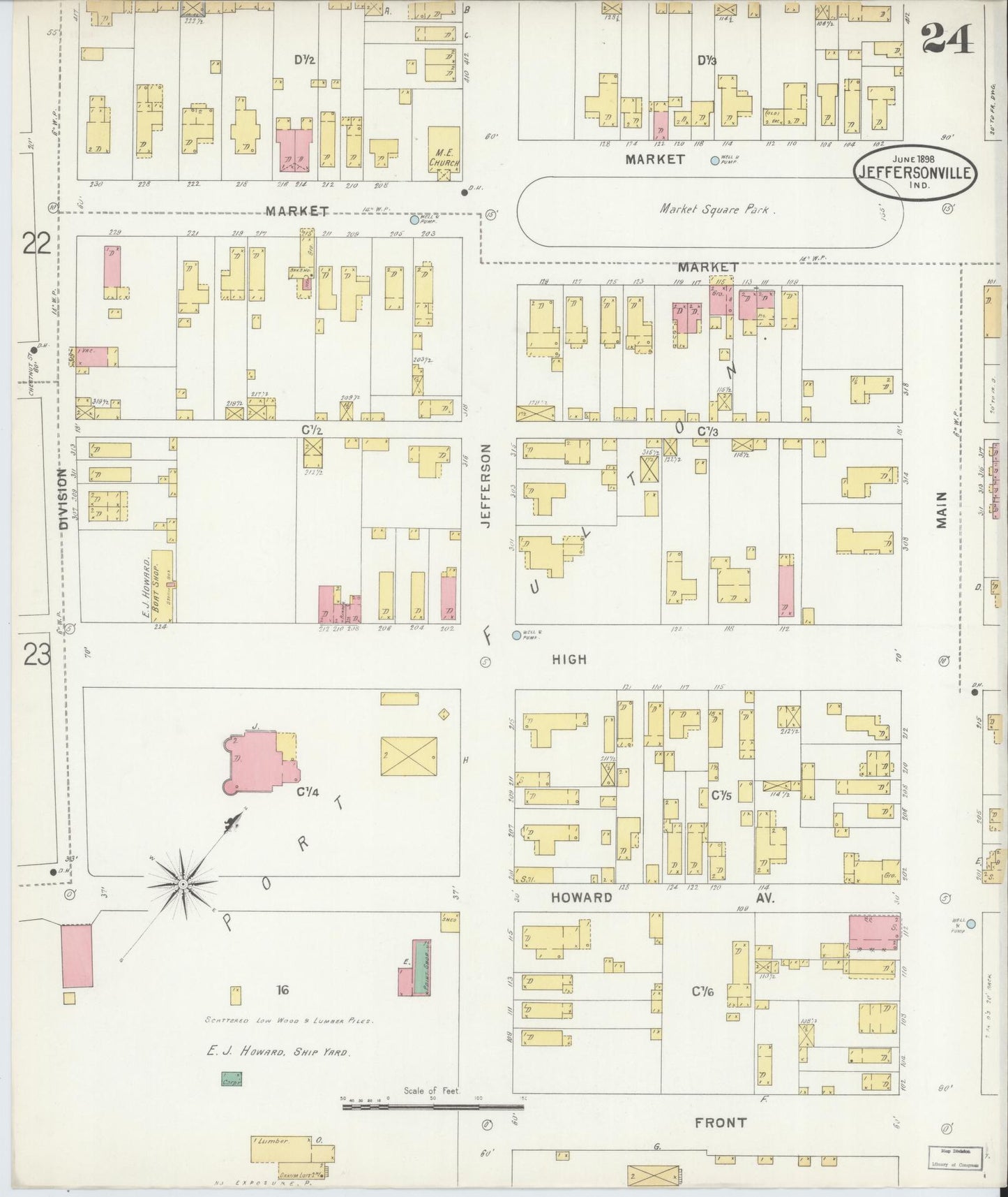 Sanborn Fire Insurance Map from Jeffersonville, Clark County, Indiana (1898), Sheet #0024 - Historic Sanborn Fire Insurance Map Print, vintage old map wall art, antique decor, genealogy gift, Indiana Indiana map