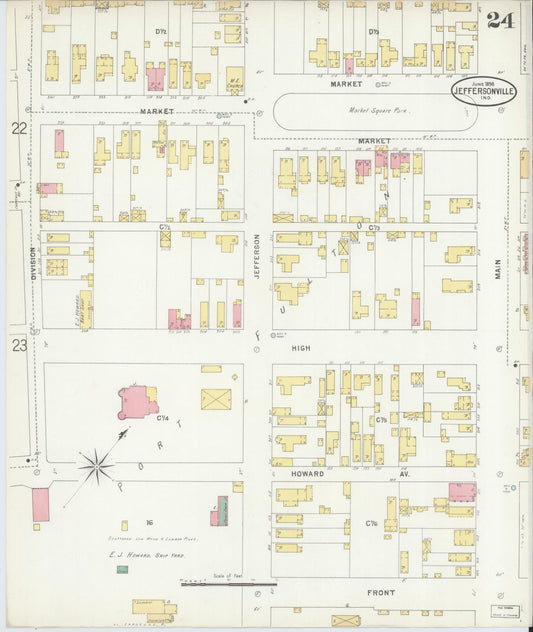 Sanborn Fire Insurance Map from Jeffersonville, Clark County, Indiana (1898), Sheet #0024 - Historic Sanborn Fire Insurance Map Print, vintage old map wall art, antique decor, genealogy gift, Indiana Indiana map