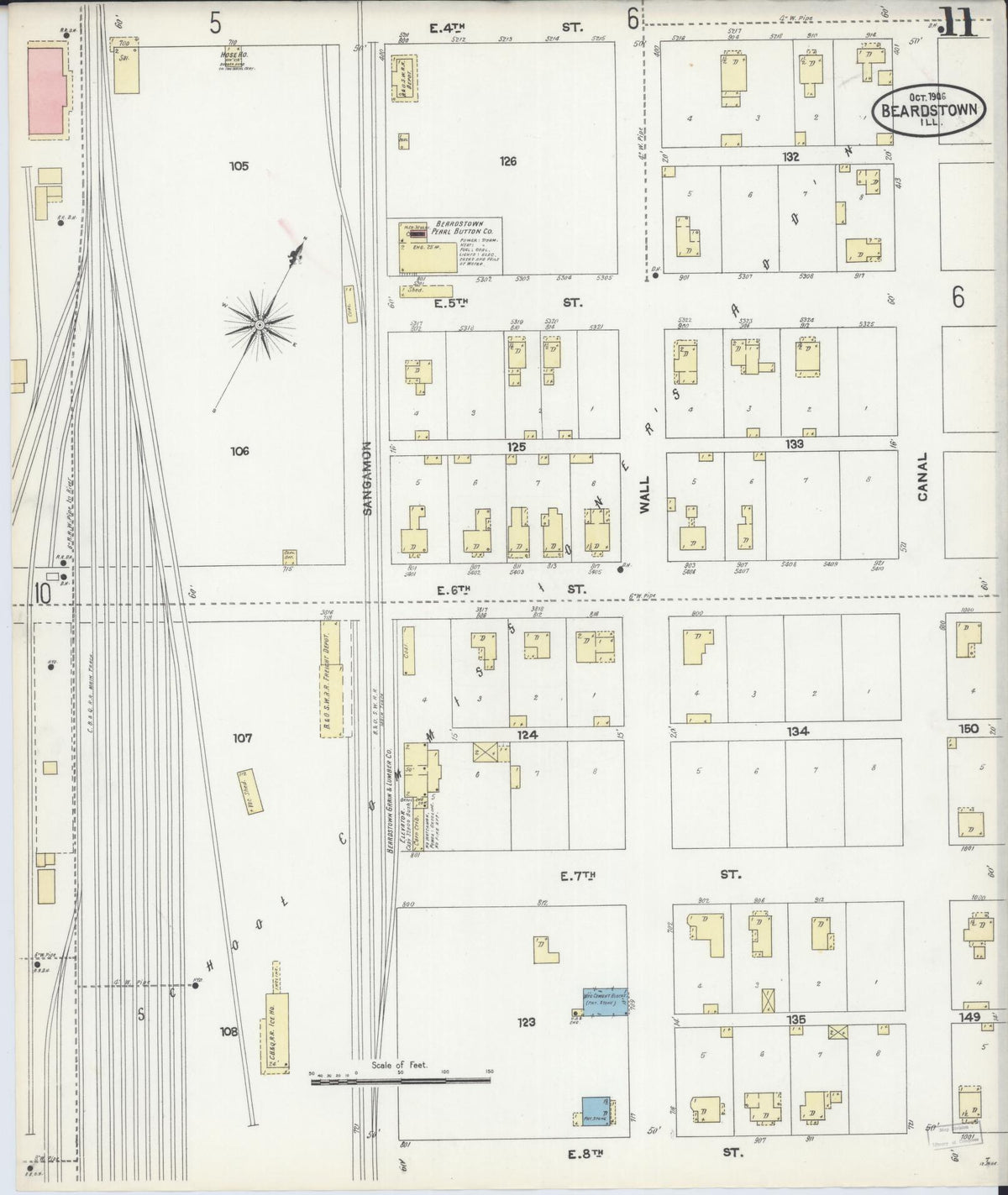 Sanborn Fire Insurance Map from Beardstown, Cass County, Illinois (1906), Sheet #0011 - Complete Map Set gallery image, historic Sanborn map, vintage wall art, Illinois Illinois