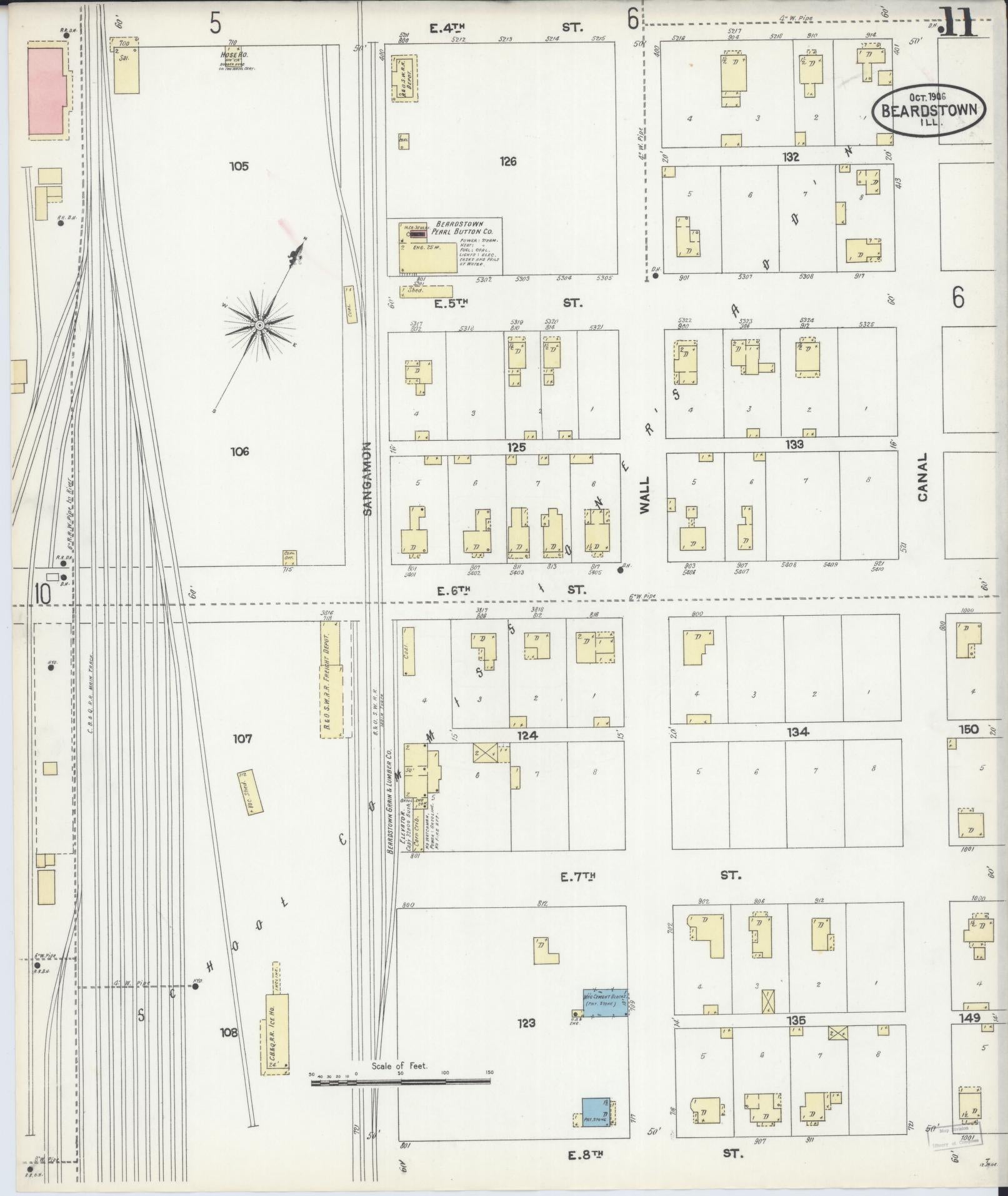 Sanborn Fire Insurance Map from Beardstown, Cass County, Illinois (1906), Sheet #0011 - Complete Map Set gallery image, historic Sanborn map, vintage wall art, Illinois Illinois