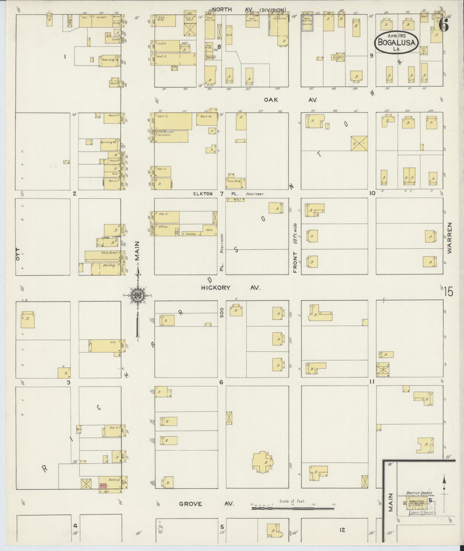 Sanborn Fire Insurance Map from Bogalusa, Washington Parish, Louisiana (1915), Sheet #0006 - Complete Map Set gallery image, historic Sanborn map, vintage wall art, Louisiana Louisiana