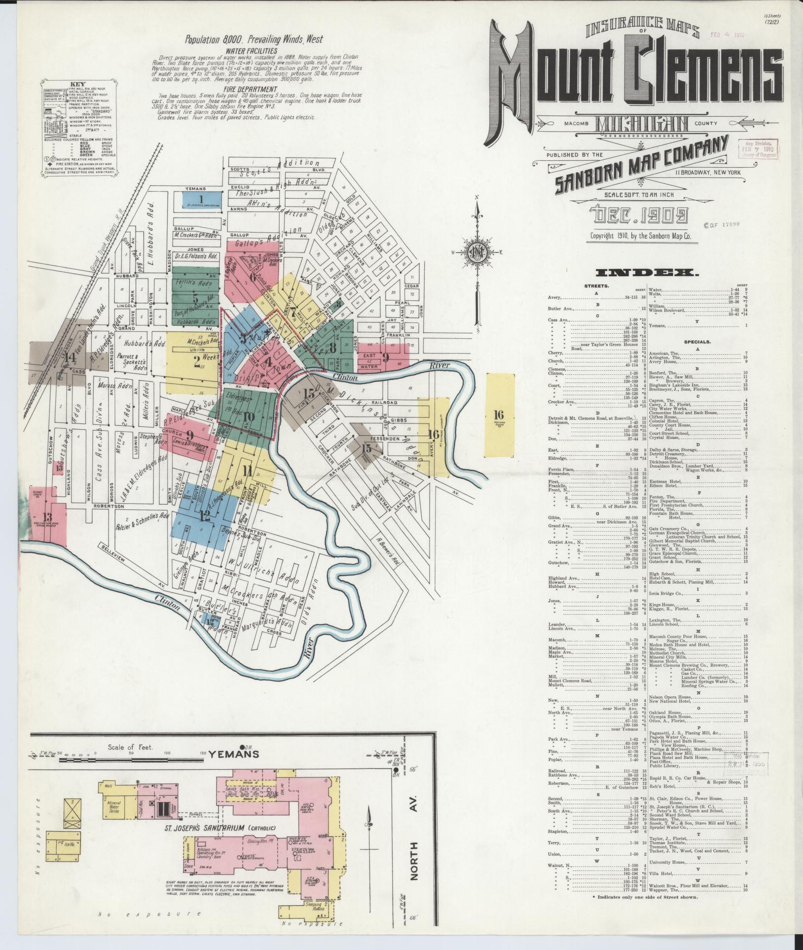 Sanborn Fire Insurance Map from Mount Clemens, Macomb County, Michigan (1909), Sheet #0001 - Complete Map Set gallery image, historic Sanborn map, vintage wall art, Michigan Michigan
