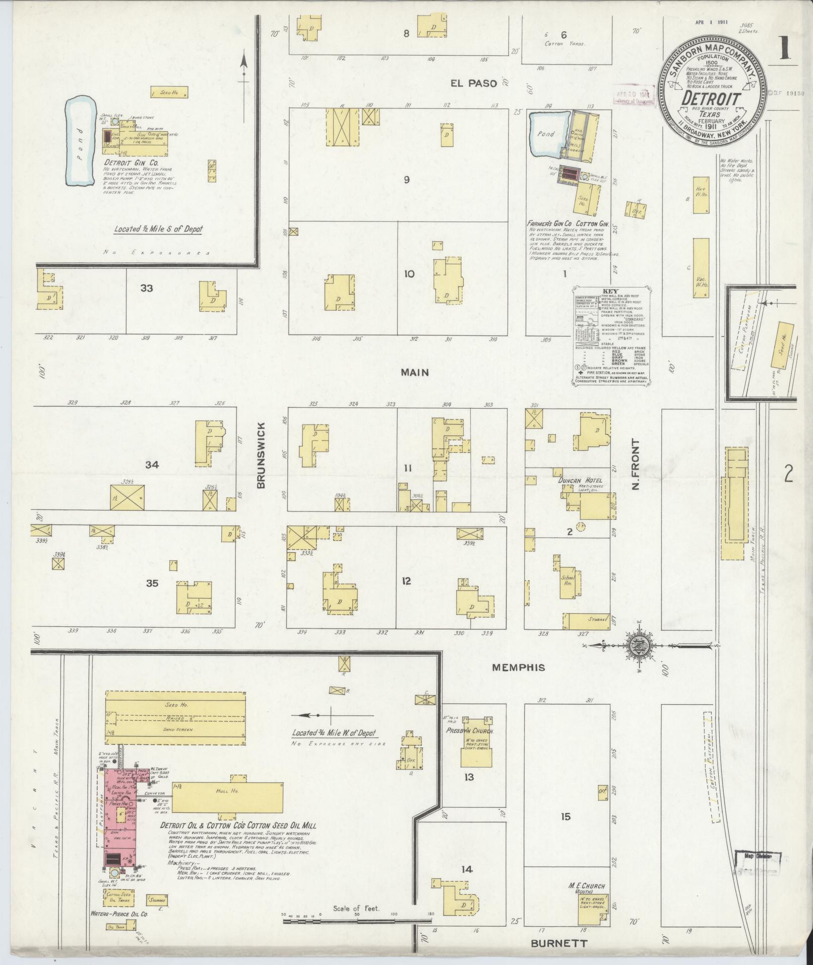 Sanborn Fire Insurance Map from Detroit, Red River County, Texas. (1911) – Historic Sanborn Fire Insurance Map Print