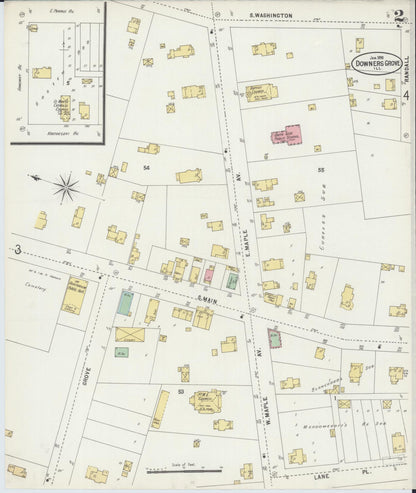 Sanborn Fire Insurance Map from Downers Grove, Dupage County, Illinois (1898), Sheet #0002 - Complete Map Set gallery image, historic Sanborn map, vintage wall art, Illinois Illinois