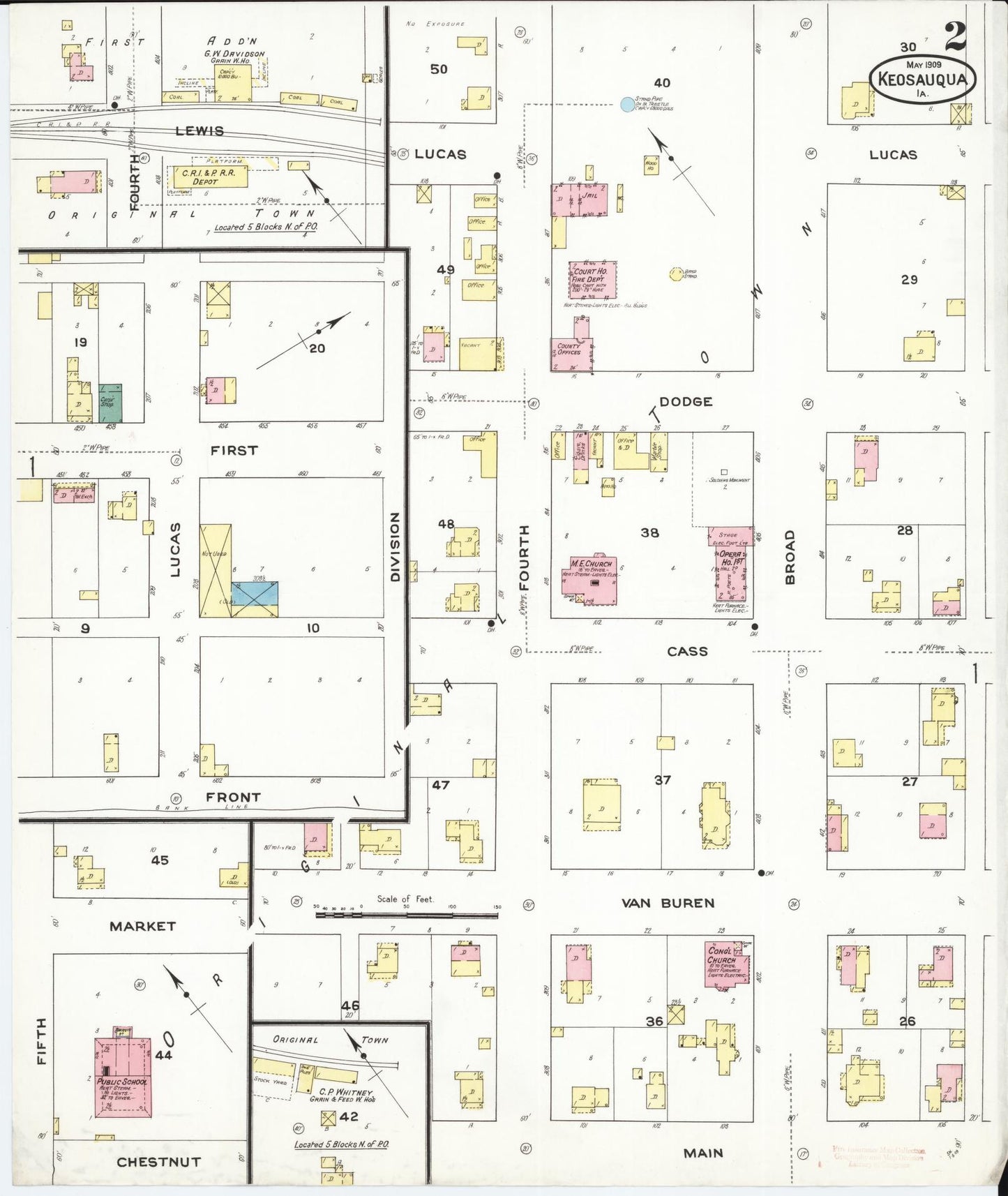 Sanborn Fire Insurance Map from Keosauqua, Van Buren County, Iowa (1919), Sheet #0002 - Historic Sanborn Fire Insurance Map Print, vintage old map wall art