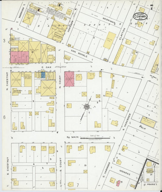 Sanborn Fire Insurance Map from Conway, Faulkner County, Arkansas (1919), Sheet #0007 - Historic Sanborn Fire Insurance Map Print, vintage old map wall art, antique decor, genealogy gift, Arkansas Arkansas map