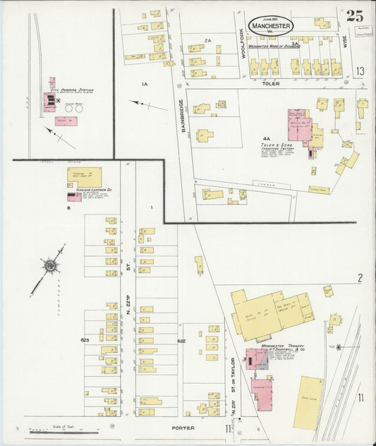 Sanborn Fire Insurance Map from Manchester, Chesterfield County, Virginia (1910), Sheet #0025 - Historic Sanborn Fire Insurance Map Print, vintage old map wall art, antique decor, genealogy gift, Virginia Virginia map