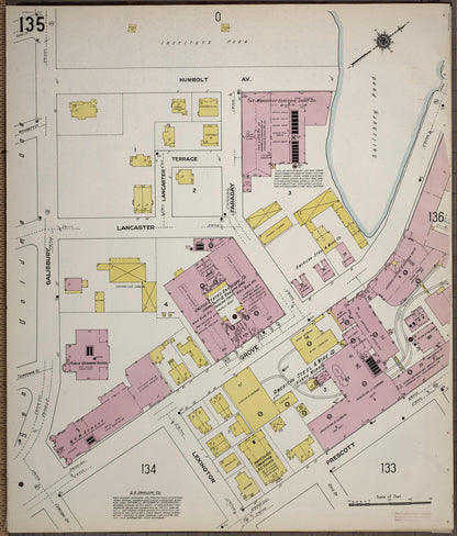 Sanborn Fire Insurance Map from Worcester, Worcester County, Massachusetts (1910), Sheet #0135 - Historic Sanborn Fire Insurance Map Print, vintage old map wall art, antique decor, genealogy gift, Massachusetts Massachusetts map