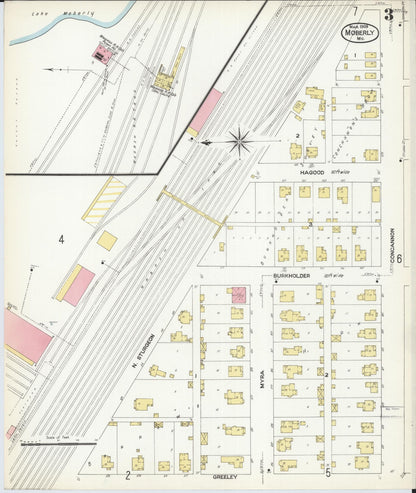 Sanborn Fire Insurance Map from Moberly, Randolph County, Missouri (1909), Sheet #0003 - Complete Map Set gallery image, historic Sanborn map, vintage wall art, Missouri Missouri