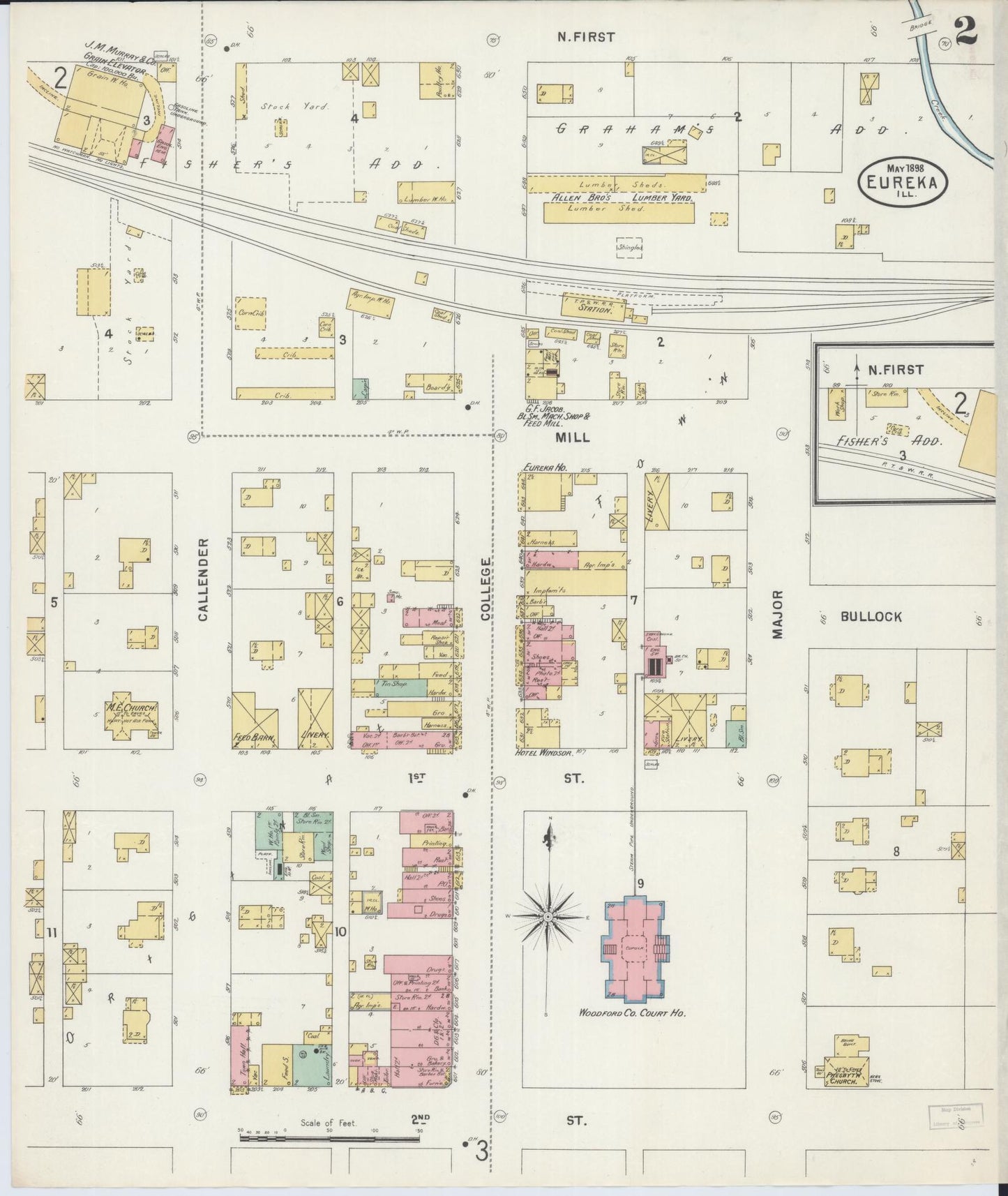 Sanborn Fire Insurance Map from Eureka, Woodford County, Illinois (1898), Sheet #0002 - Historic Sanborn Fire Insurance Map Print, vintage old map wall art, antique decor, genealogy gift, Illinois Illinois map