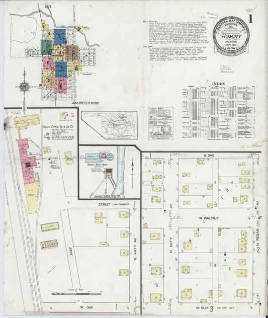 Sanborn Fire Insurance Map from Hominy, Osage County, Oklahoma (1922), Sheet #0001 - Complete Map Set gallery image, historic Sanborn map, vintage wall art, Oklahoma Oklahoma