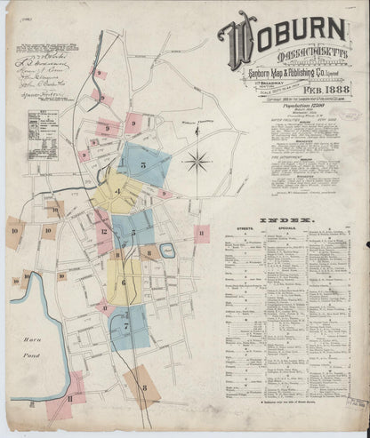 Sanborn Fire Insurance Map from Woburn, Middlesex County, Massachusetts (1888), Sheet #0001 - Complete Map Set gallery image, historic Sanborn map, vintage wall art, Massachusetts Massachusetts