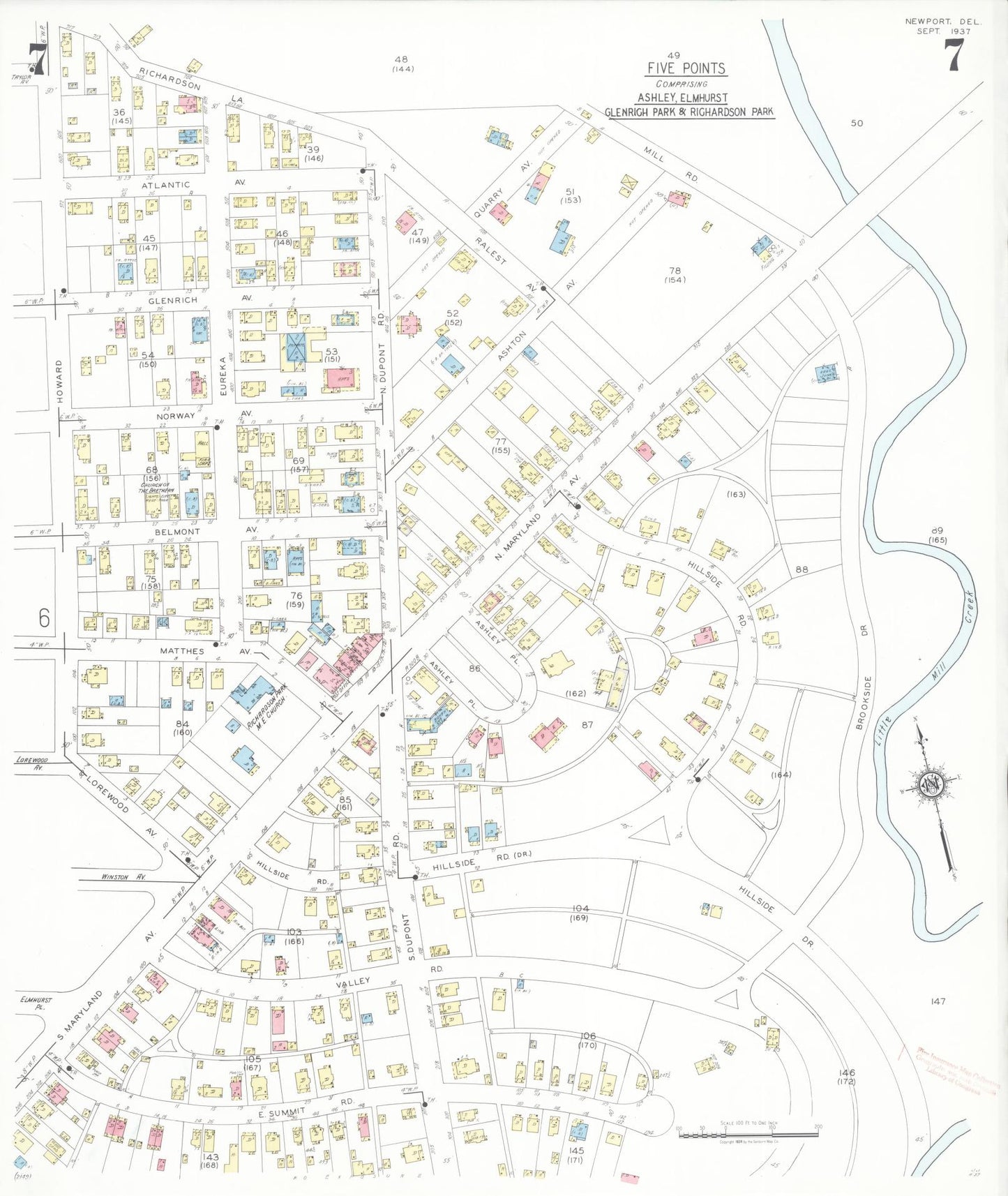 Sanborn Fire Insurance Map from Newport, New Castle County, Delaware (1937), Sheet #0007 - Historic Sanborn Fire Insurance Map Print, vintage old map wall art, antique decor, genealogy gift, Delaware Delaware map