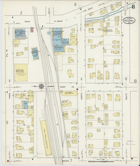 Sanborn Fire Insurance Map from Medina, Orleans County, New York (1915), Sheet #0008 - Historic Sanborn Fire Insurance Map Print, vintage old map wall art, antique decor, genealogy gift, New York New York map