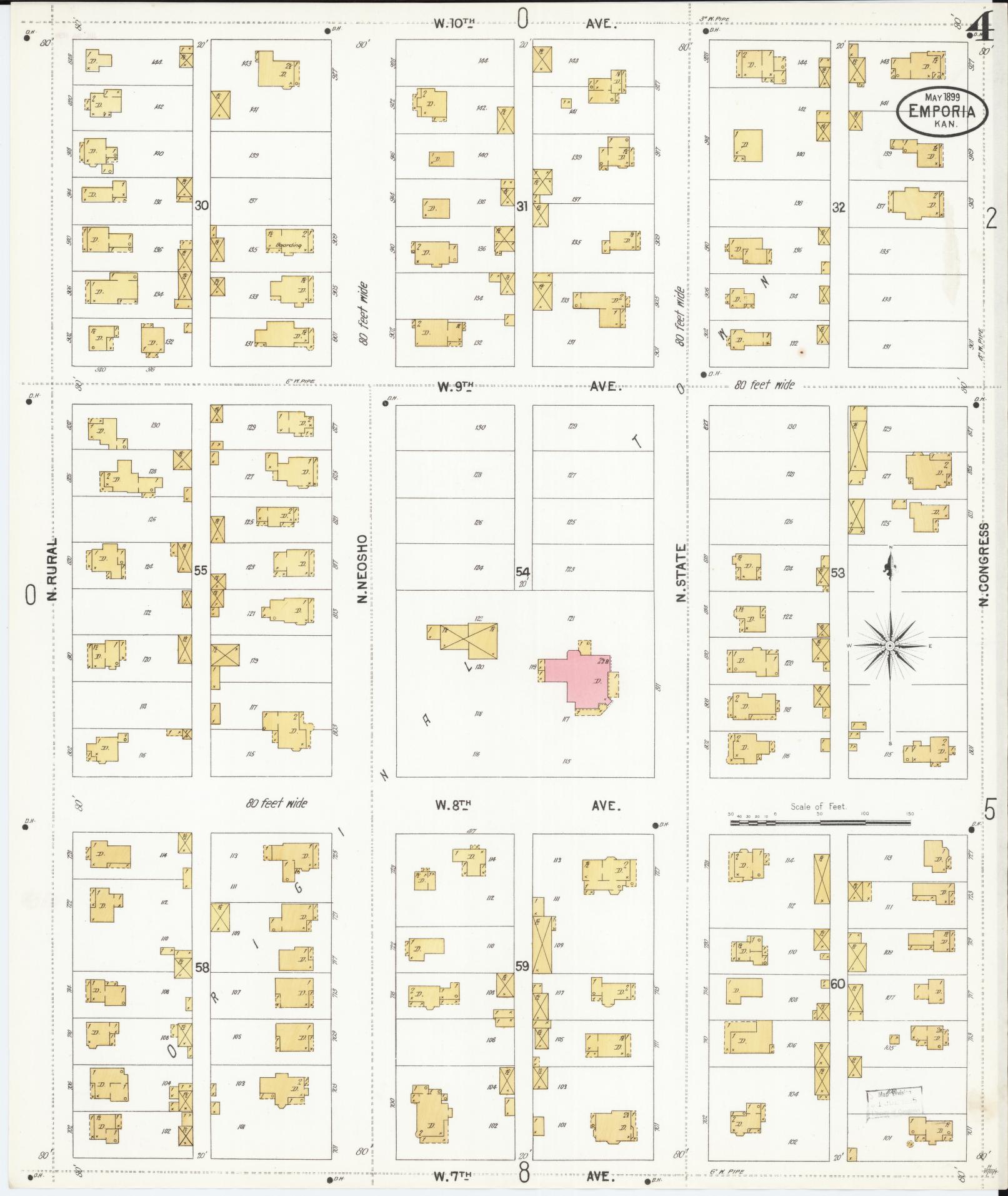 Sanborn Fire Insurance Map from Emporia, Lyon County, Kansas (1899), Sheet #0004 - Complete Map Set gallery image, historic Sanborn map, vintage wall art, Kansas Kansas
