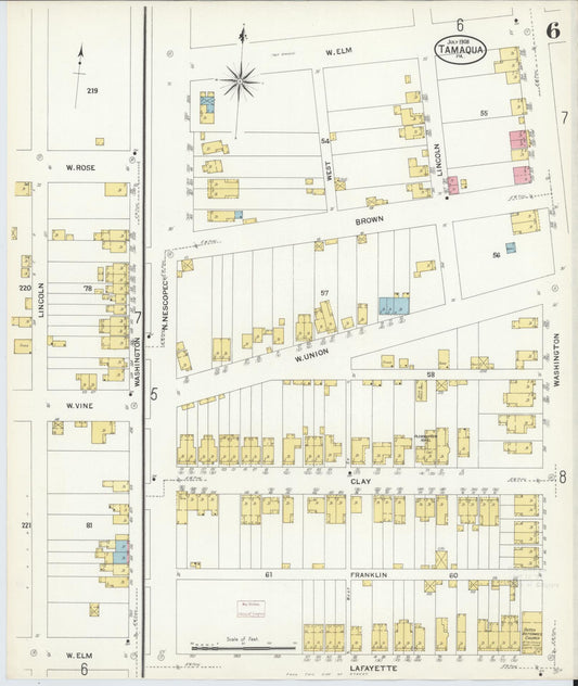 Sanborn Fire Insurance Map from Tamaqua, Schuylkill County, Pennsylvania (1908), Sheet #0006 - Historic Sanborn Fire Insurance Map Print, vintage old map wall art, antique decor, genealogy gift, Pennsylvania Pennsylvania map