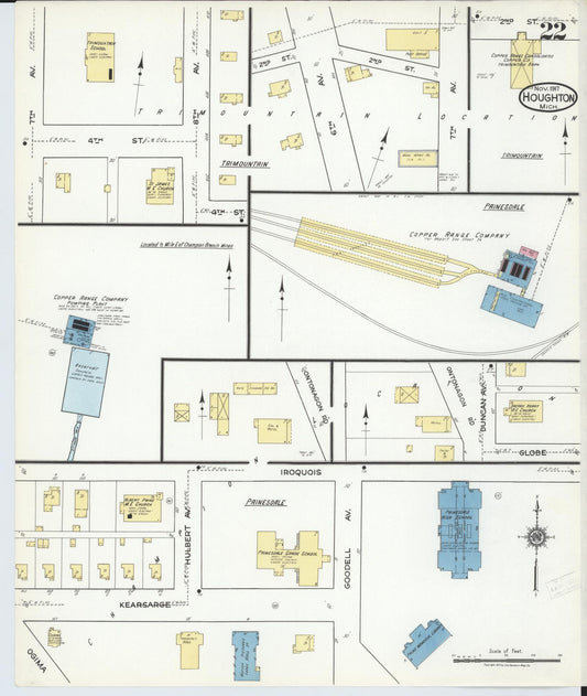 Sanborn Fire Insurance Map from Houghton, Houghton County, Michigan (1917), Sheet #0022 - Historic Sanborn Fire Insurance Map Print, vintage old map wall art, antique decor, genealogy gift, Michigan Michigan map
