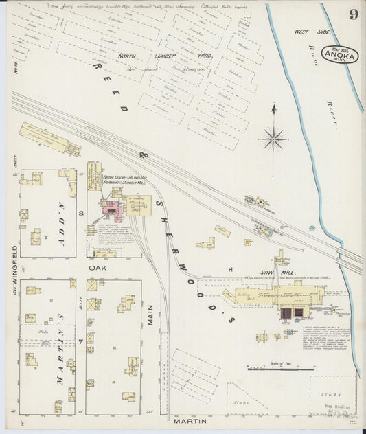 Sanborn Fire Insurance Map from Anoka, Anoka County, Minnesota (1885), Sheet #0009 - Historic Sanborn Fire Insurance Map Print, vintage old map wall art, antique decor, genealogy gift, Minnesota Minnesota map