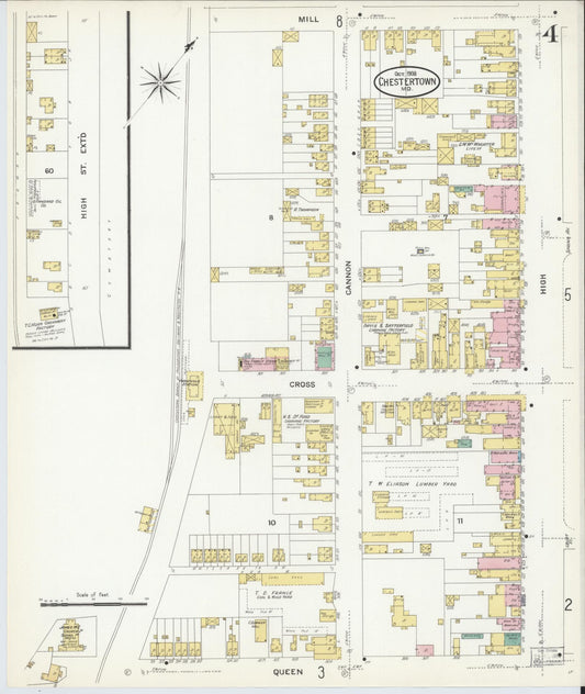 Sanborn Fire Insurance Map from Chestertown, Kent County, Maryland (1908), Sheet #0004 - Historic Sanborn Fire Insurance Map Print, vintage old map wall art, antique decor, genealogy gift, Maryland Maryland map