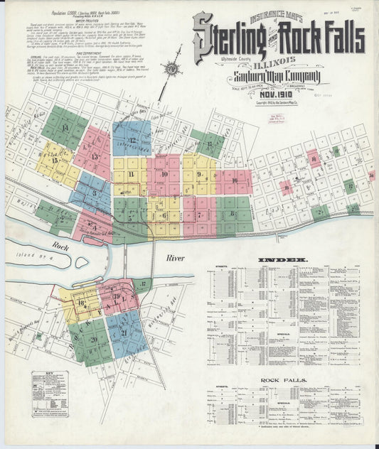 Sanborn Fire Insurance Map from Sterling, Whiteside County, Illinois (1910), Sheet #0001 - Historic Sanborn Fire Insurance Map Print, vintage old map wall art, antique decor, genealogy gift, Illinois Illinois map