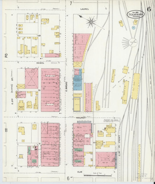 Sanborn Fire Insurance Map from Texarkana, Bowie County, Texas (1905), Sheet #0006 - Historic Sanborn Fire Insurance Map Print, vintage old map wall art, antique decor, genealogy gift, Texas Texas map