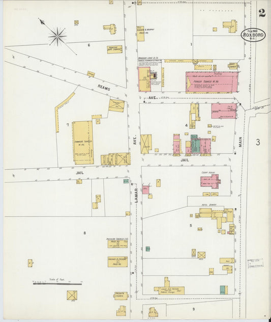 Sanborn Fire Insurance Map from Roxboro, Person County, North Carolina (1900), Sheet #0002 - Historic Sanborn Fire Insurance Map Print, vintage old map wall art, antique decor, genealogy gift, North Carolina North Carolina map