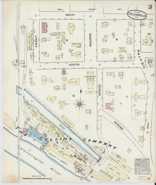Sanborn Fire Insurance Map from Collinsville, Hartford County, Connecticut (1884), Sheet #0003 - Historic Sanborn Fire Insurance Map Print, vintage old map wall art, antique decor, genealogy gift, Connecticut Connecticut map