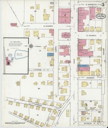 Sanborn Fire Insurance Map from Canton, Cherokee County, Georgia (1921), Sheet #0003 - Complete Map Set gallery image, historic Sanborn map, vintage wall art, Georgia Georgia