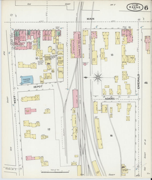 Sanborn Fire Insurance Map from Keene, Cheshire County, New Hampshire (1892), Sheet #0006 - Historic Sanborn Fire Insurance Map Print, vintage old map wall art, antique decor, genealogy gift, New Hampshire New Hampshire map