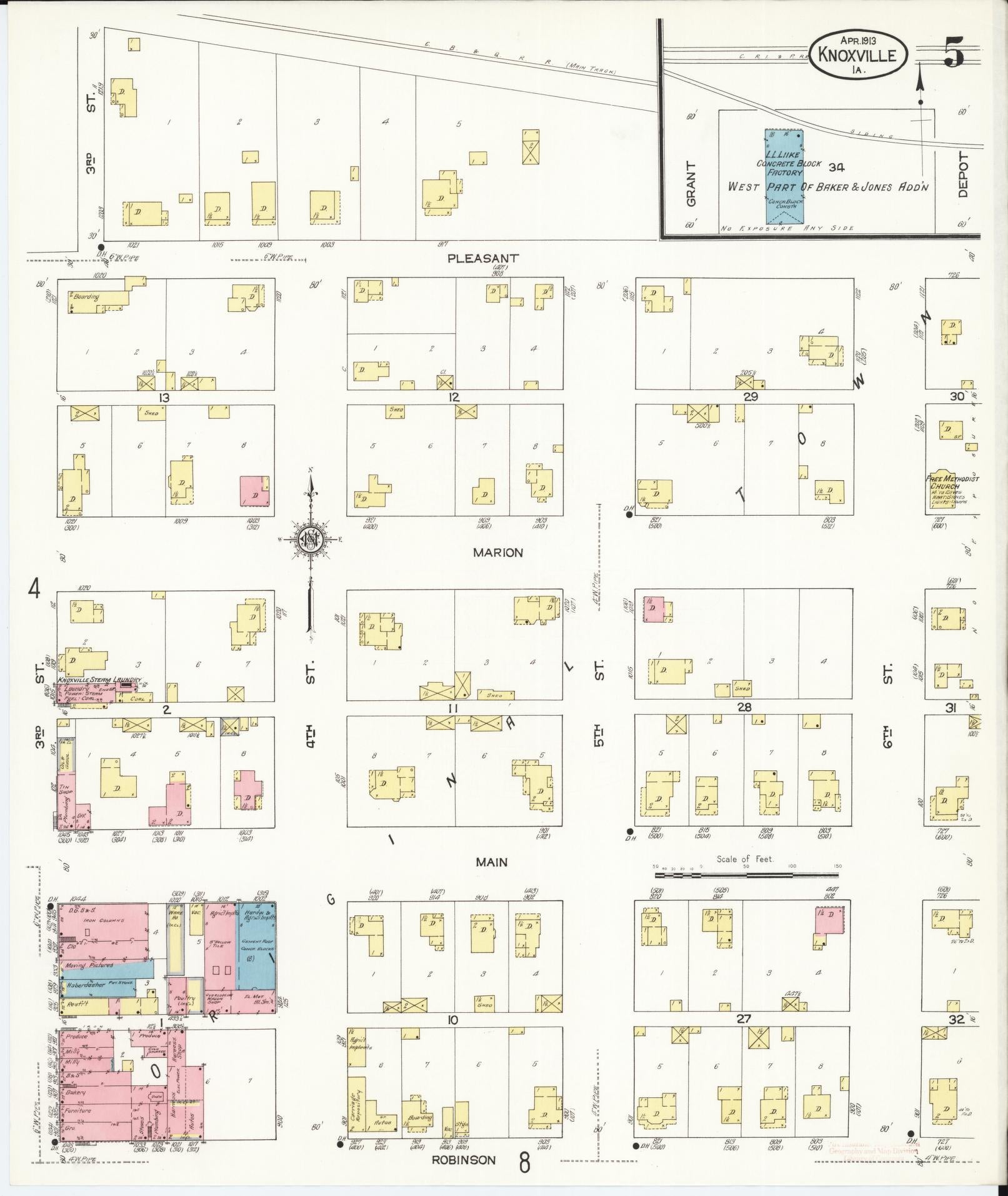 Sanborn Fire Insurance Map from Knoxville, Marion County, Iowa (1913), Sheet #0005 - Historic Sanborn Fire Insurance Map Print, vintage old map wall art