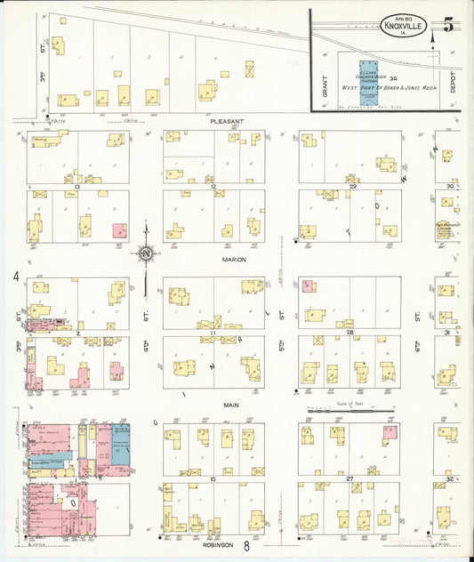 Sanborn Fire Insurance Map from Knoxville, Marion County, Iowa (1913), Sheet #0005 - Historic Sanborn Fire Insurance Map Print, vintage old map wall art