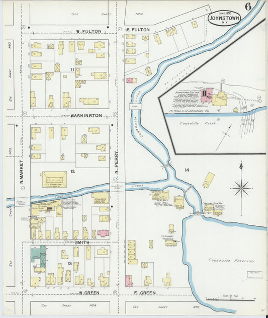 Sanborn Fire Insurance Map from Johnstown, Fulton County, New York (1892), Sheet #0006 - Historic Sanborn Fire Insurance Map Print, vintage old map wall art, antique decor, genealogy gift, New York New York map