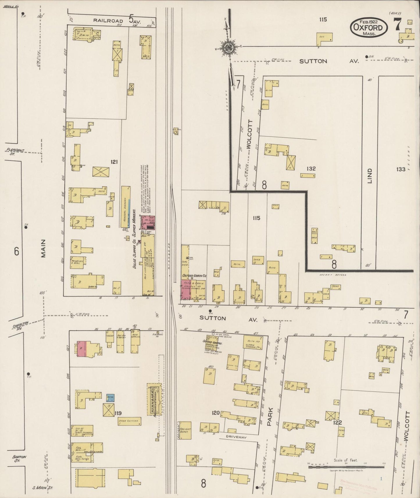 Sanborn Fire Insurance Map from Oxford, Worcester County, Massachusetts (1922), Sheet #0007 - Complete Map Set gallery image, historic Sanborn map, vintage wall art, Massachusetts Massachusetts