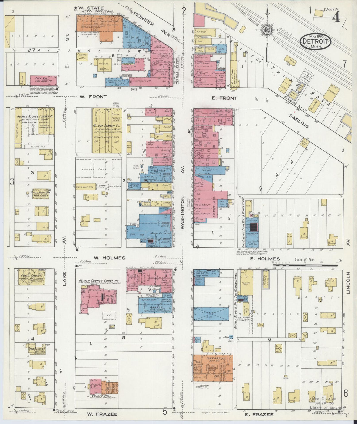 Sanborn Fire Insurance Map from Detroit Lakes, Becker County, Minnesota (1917), Sheet #0004 - Complete Map Set gallery image, historic Sanborn map, vintage wall art, Minnesota Minnesota