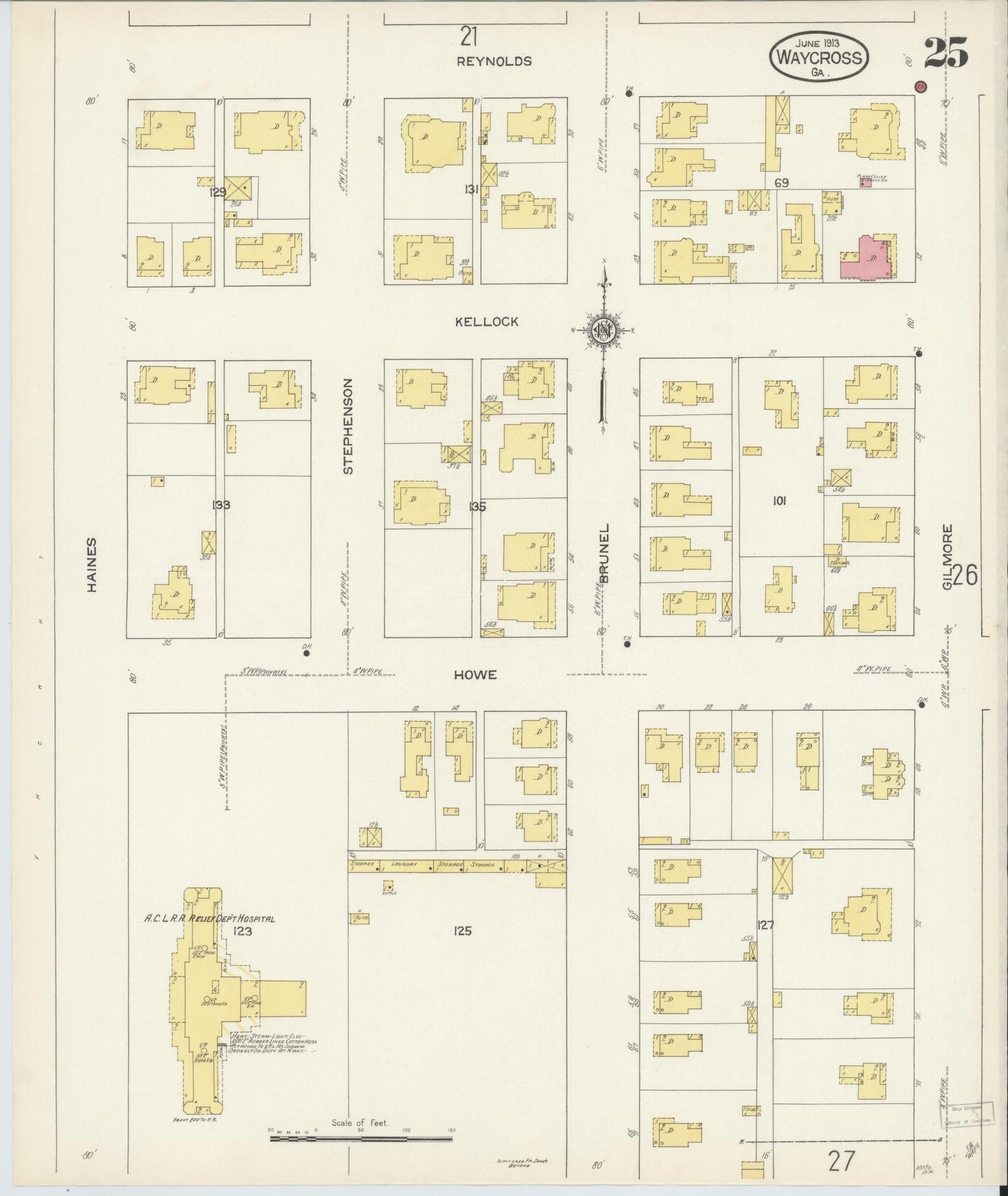 Sanborn Fire Insurance Map from Waycross, Ware County, Georgia (1913), Sheet #0025 - Complete Map Set gallery image, historic Sanborn map, vintage wall art, Georgia Georgia