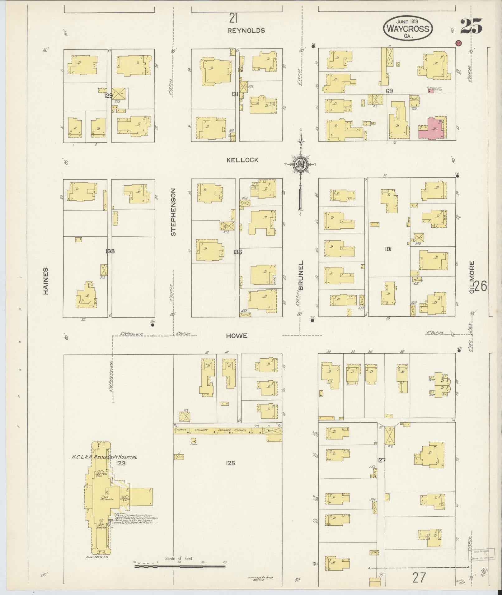 Sanborn Fire Insurance Map from Waycross, Ware County, Georgia (1913), Sheet #0025 - Complete Map Set gallery image, historic Sanborn map, vintage wall art, Georgia Georgia