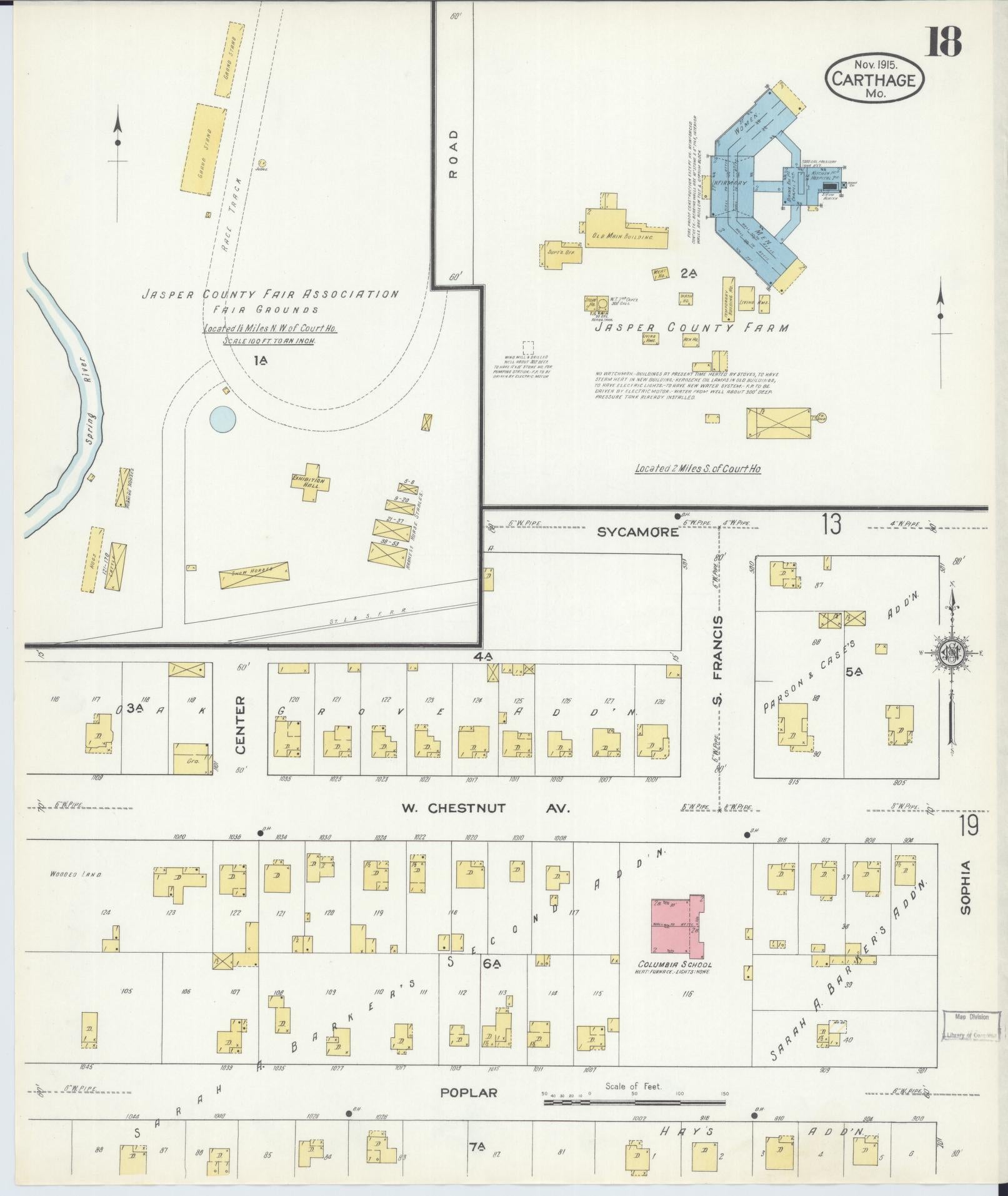 Sanborn Fire Insurance Map from Carthage, Jasper County, Missouri (1915), Sheet #0018 - Historic Sanborn Fire Insurance Map Print, vintage old map wall art, antique decor, genealogy gift, Missouri Missouri map