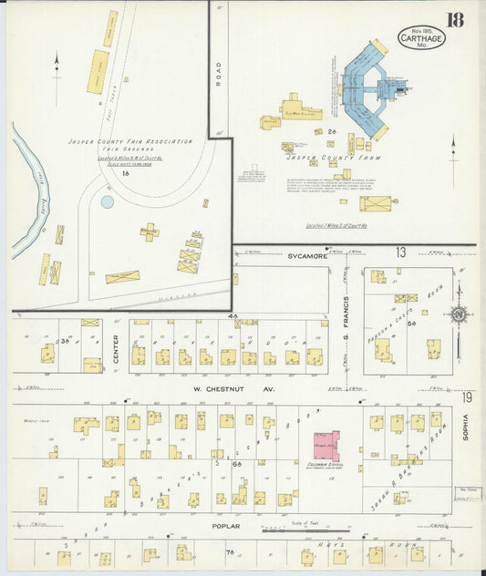 Sanborn Fire Insurance Map from Carthage, Jasper County, Missouri (1915), Sheet #0018 - Historic Sanborn Fire Insurance Map Print, vintage old map wall art, antique decor, genealogy gift, Missouri Missouri map