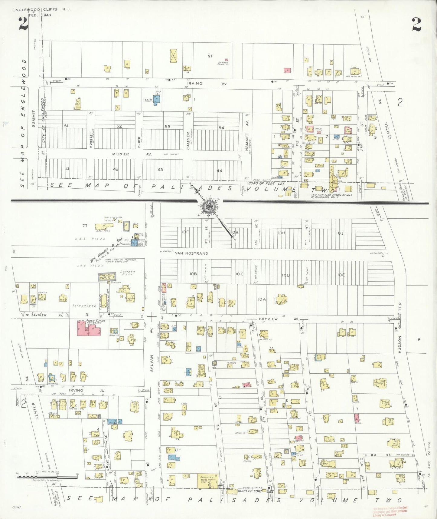 Sanborn Fire Insurance Map from Englewood Cliffs, Bergen County, New Jersey (1943), Sheet #0002 - Complete Map Set gallery image, historic Sanborn map, vintage wall art, New Jersey New Jersey