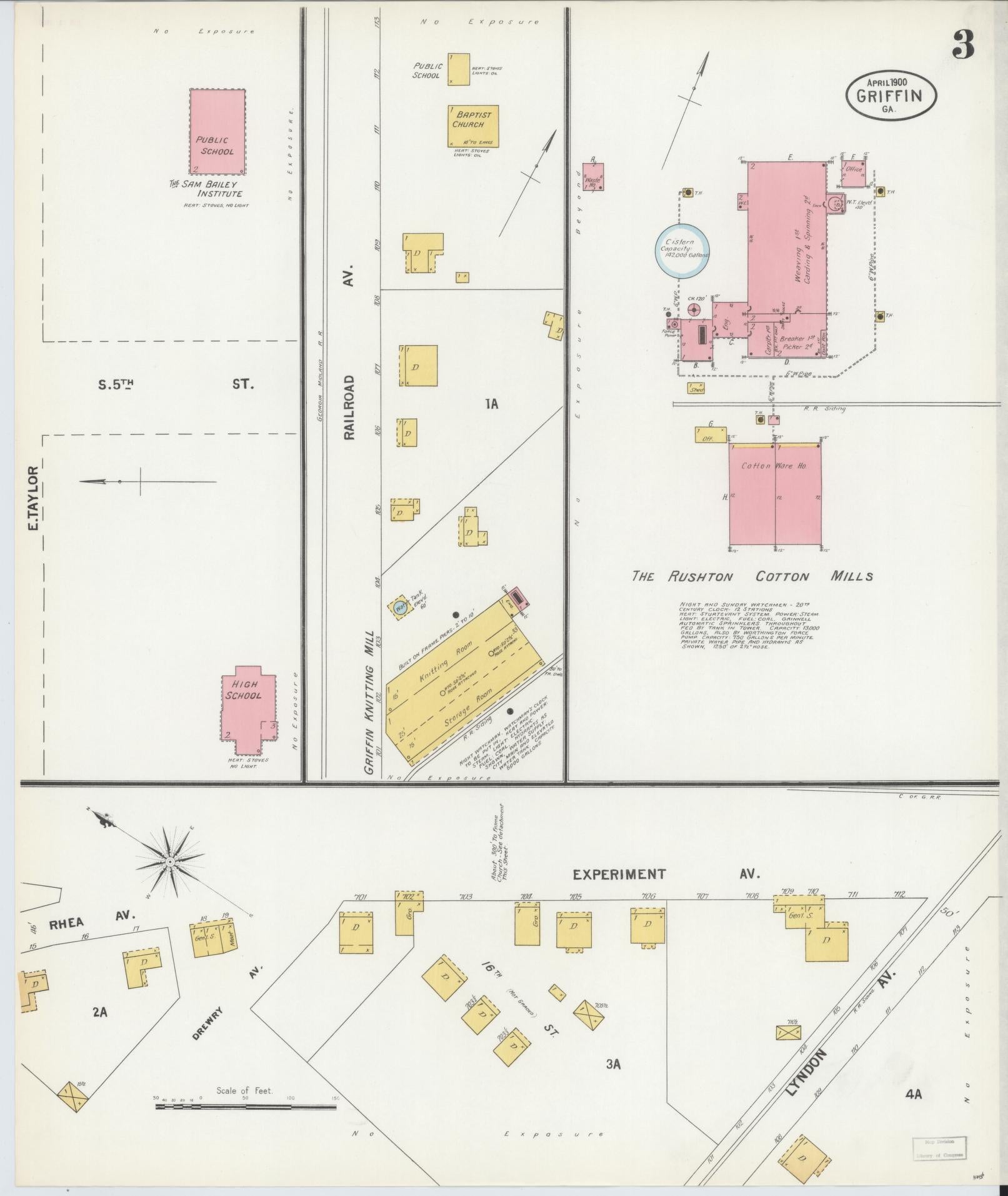 Sanborn Fire Insurance Map from Griffin, Spalding County, Georgia (1900), Sheet #0003 - Complete Map Set gallery image, historic Sanborn map, vintage wall art, Georgia Georgia