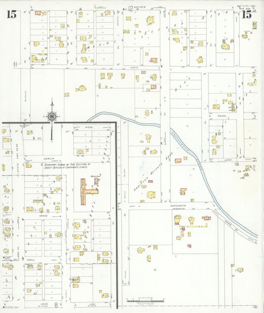 Sanborn Fire Insurance Map from Bay City, Matagorda County, Texas (1942), Sheet #0015 - Historic Sanborn Fire Insurance Map Print, vintage old map wall art, antique decor, genealogy gift, Texas Texas map