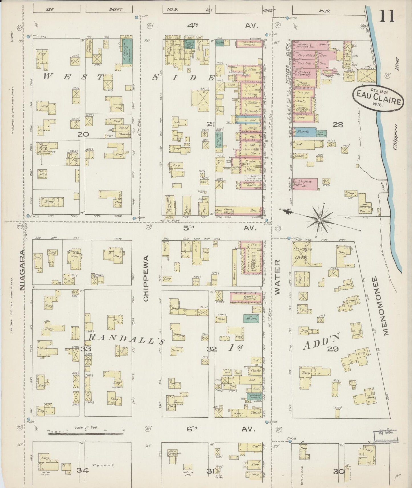 Sanborn Fire Insurance Map from Eau Claire, Eau Claire County, Wisconsin (1885), Sheet #0011 - Complete Map Set gallery image, historic Sanborn map, vintage wall art, Wisconsin Wisconsin
