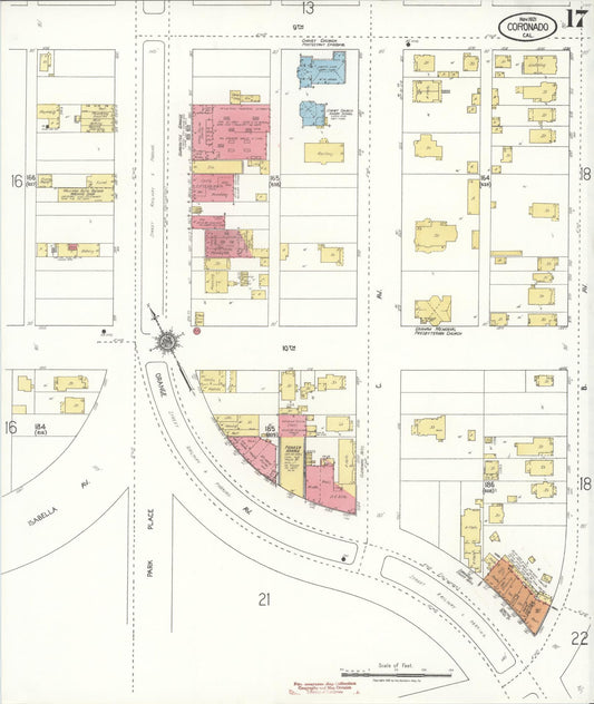 Sanborn Fire Insurance Map from Coronado, San Diego County, California (1921), Sheet #0017 - Historic Sanborn Fire Insurance Map Print, vintage old map wall art, antique decor, genealogy gift, California California map