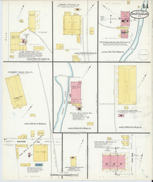 Sanborn Fire Insurance Map from Spartanburg, Spartanburg County, South Carolina (1908), Sheet #0014 - Historic Sanborn Fire Insurance Map Print, vintage old map wall art, antique decor, genealogy gift, South Carolina South Carolina map