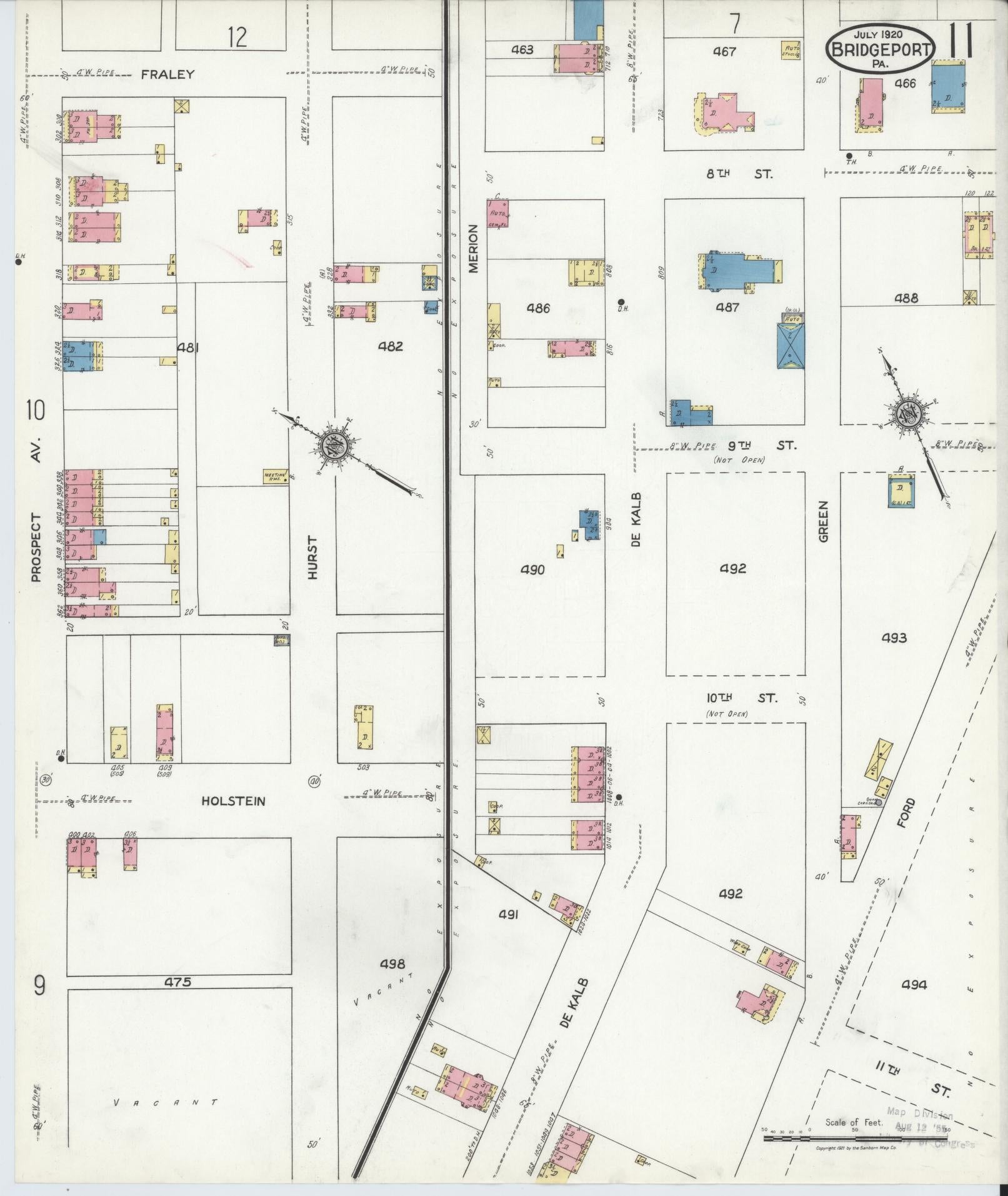 Sanborn Fire Insurance Map from Bridgeport, Montgomery County, Pennsylvania (1920), Sheet #0011 - Historic Sanborn Fire Insurance Map Print, vintage old map wall art, antique decor, genealogy gift, Pennsylvania Pennsylvania map